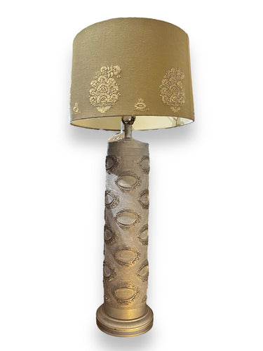 Tall Grey Table Lamp with Embroidered Shade - DeFrenS