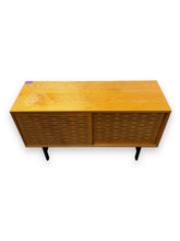 Cargar imagen en el visor de la galería, Wooden sideboard with slatted design on a white background