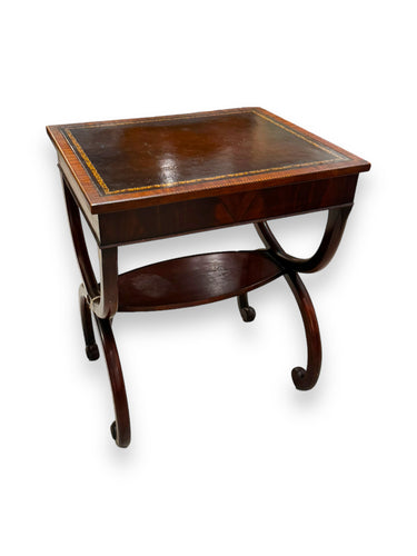 Antique Mahogany Leather Top Side Table - DeFrenS