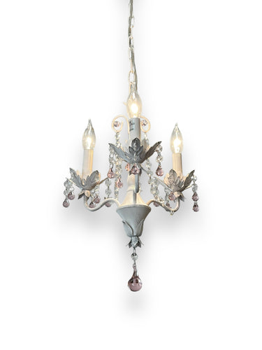 Small White Chandelier with Pink Crystals - DeFrenS