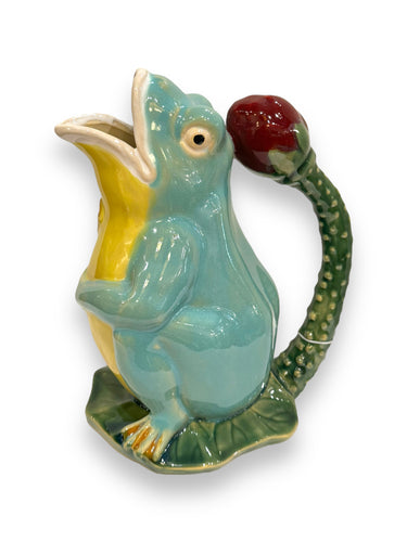 Vintage Majolica Frog & Lilly Pad Pitcher - DeFrenS