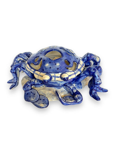 Diane Allen Stoneware, Fritz and Floyd Blue Crab Dish Candle holder w/Lid - DeFrenS