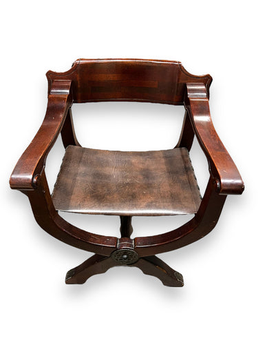 Savonarola Saddle Leather Oak X Frame Throne Chair - DeFenS