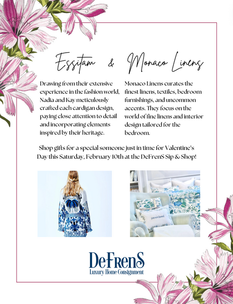 About Monaco Linens and Essitam - Two Vendors at the DeFrenS Sip & Shop