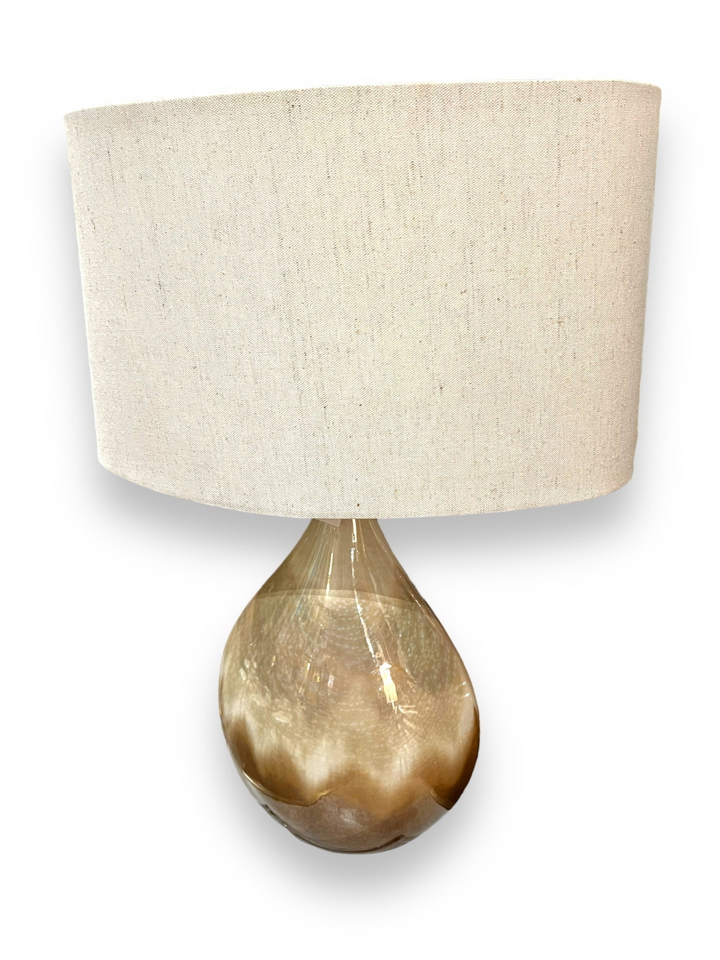 Neiman Marcus Glass Lamp with Linen Shade - DeFrenS