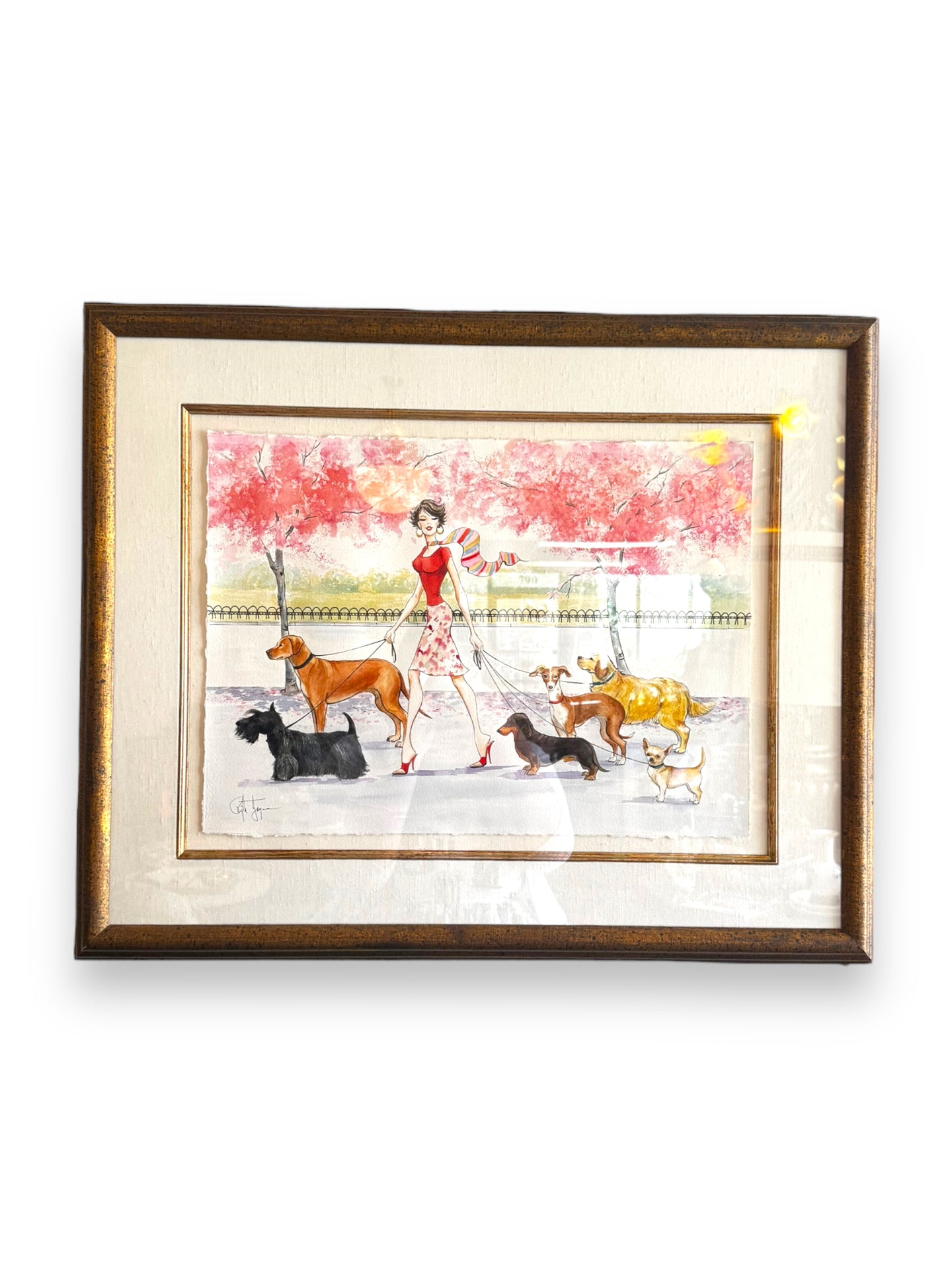 Rita Joyce Cherry Blossom Dog Walk Art - DeFrenS