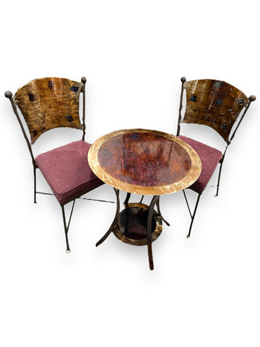 Set of 3, Frank Seckler, Artisan Metal Table & Chairs - DeFrenS