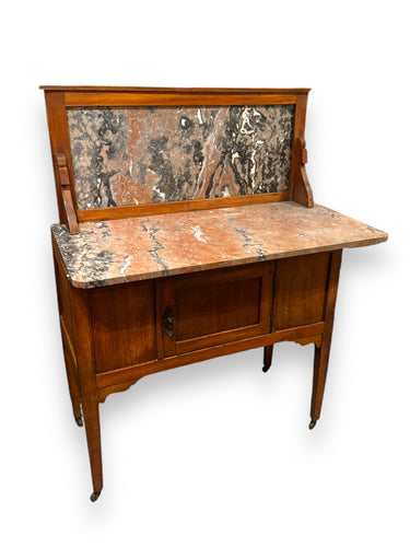 Antique Marble & Wood Entry Console Table - DeFrenS