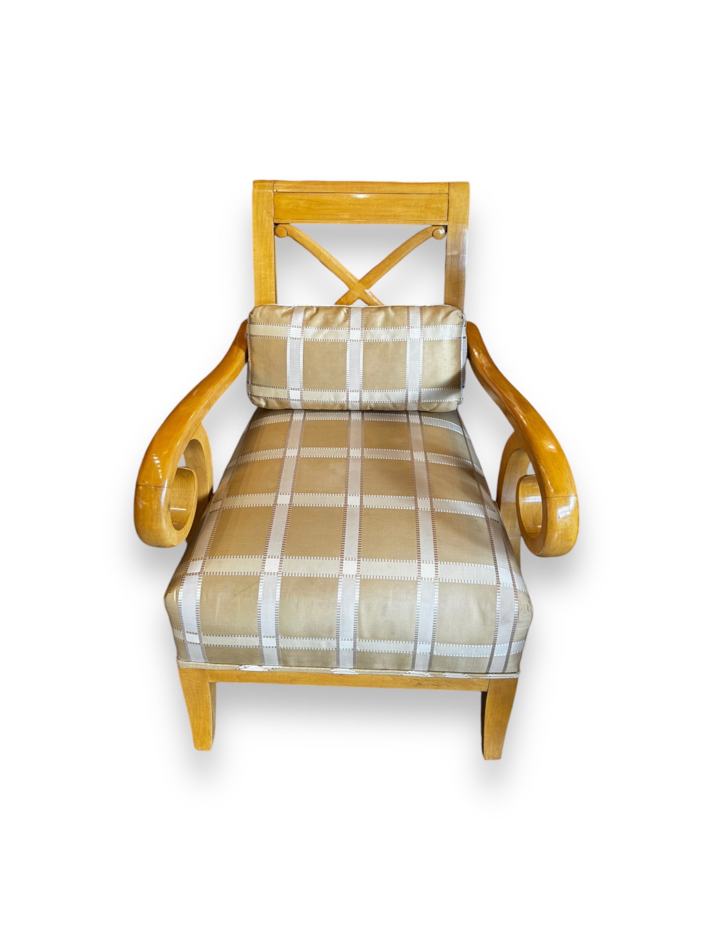 Art Deco Birch Wood Chair & Pillow