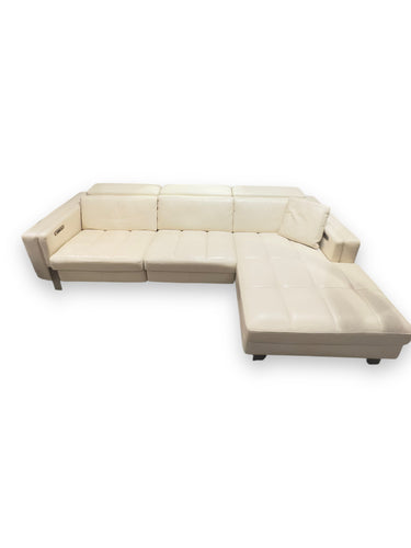 Cream Leather Reclining Sofa - DeFrenS