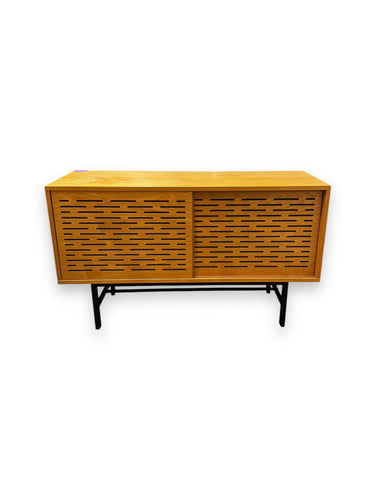 Wooden cabinet with lattice design on a white background