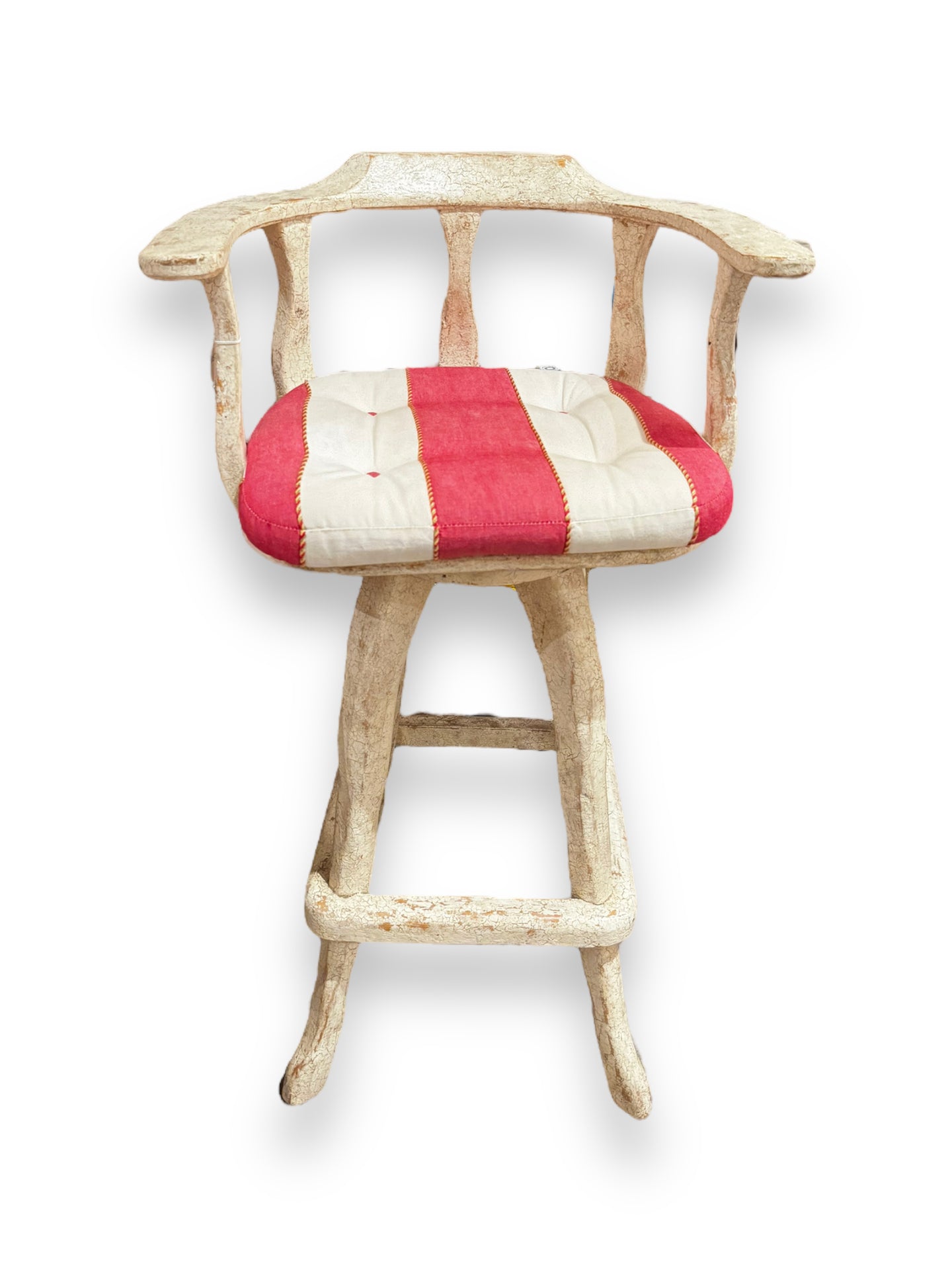 White Wood Bar Seat with Red & White Cushion - DeFrenS