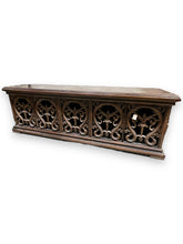 Load image into Gallery viewer, Wood Bench with Metal Filigree Doors for Storage - DeFrenS
