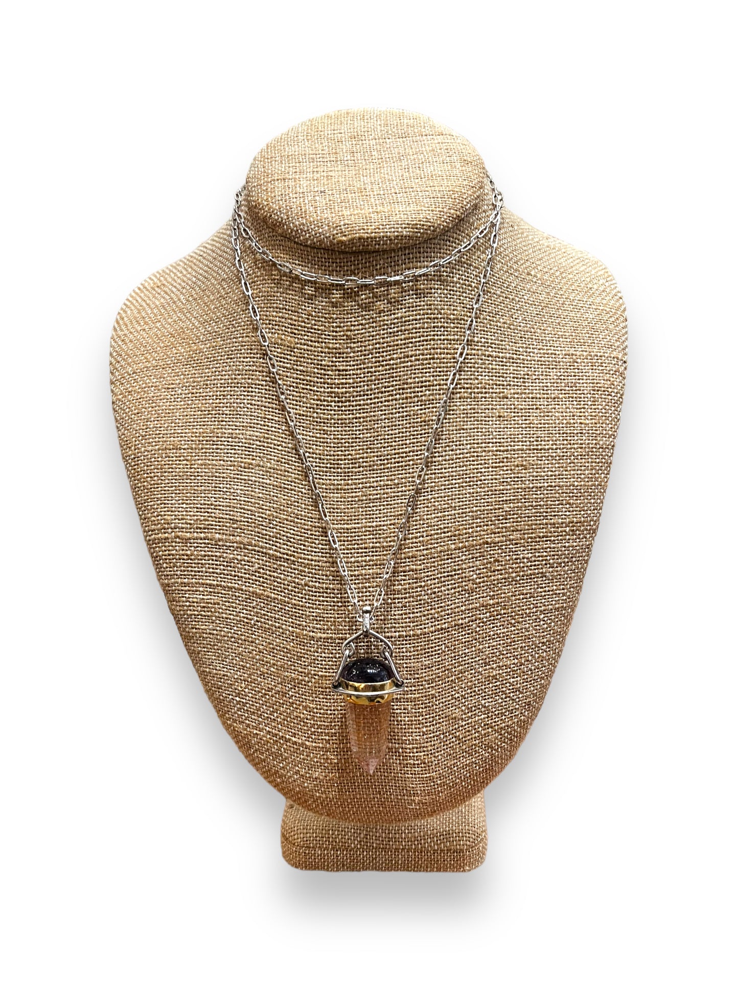 Silver, Gold, Amethyst and Quartz Crystal Necklace - DeFrenS