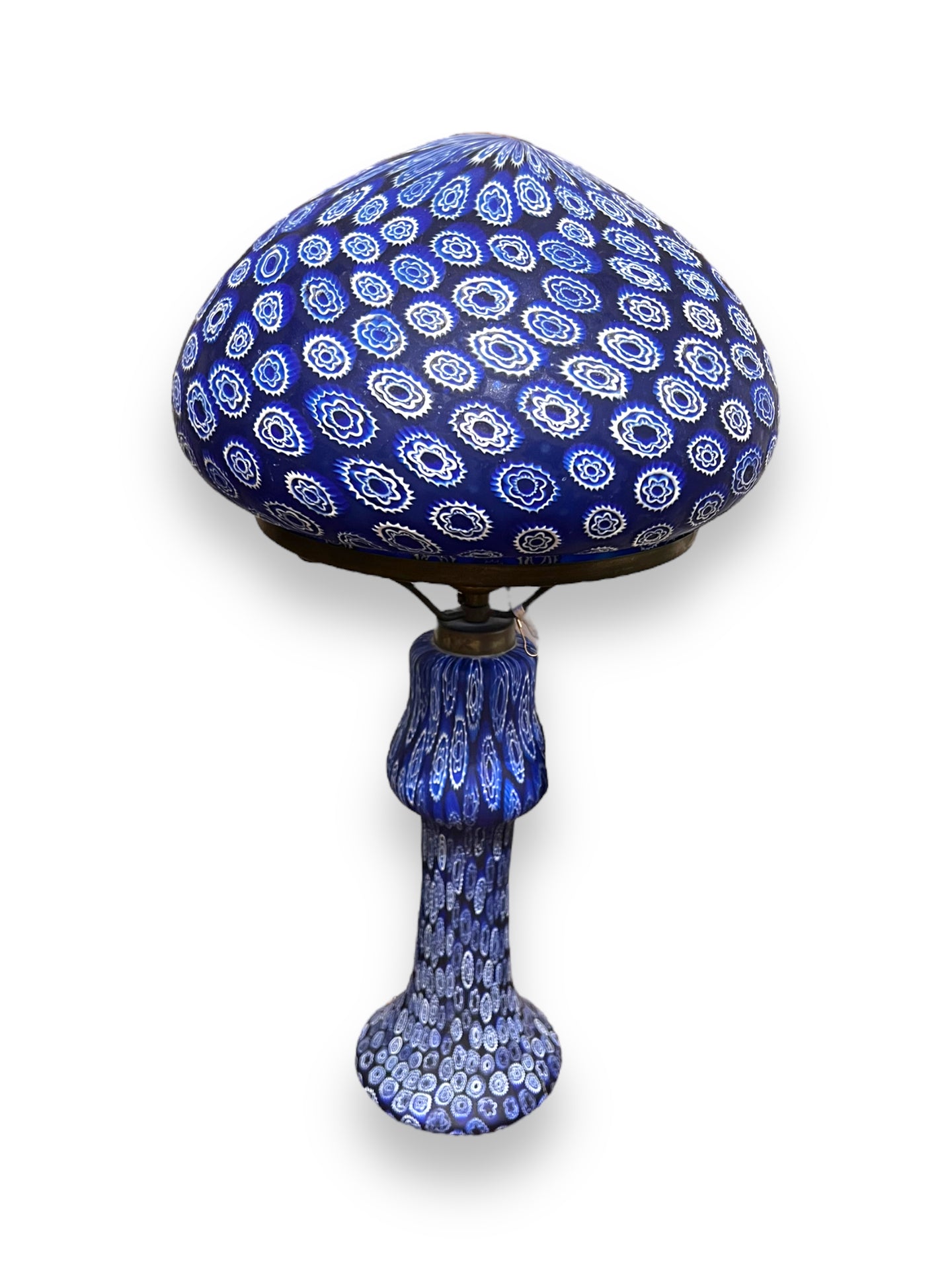 1950's Fratelli Toso Blue & White Millefiori Murano Art Glass Table Lamp - DeFrenS
