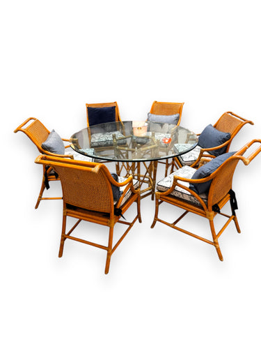 Round McGuire Glass Dining Table with 6 Chairs - DeFrenS