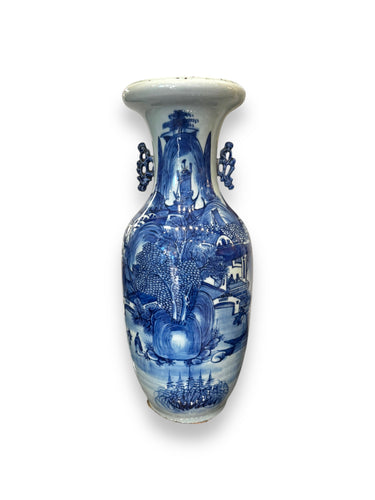 Large Blue/White Asian Vase - DeFrenS