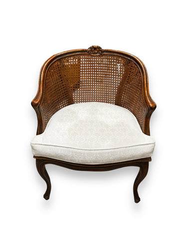 Vintage Mid Century French Barrelback Cane Club Chair - DeFrenS