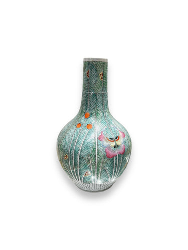 Tall Green Floral Vase with Narrow Top - DeFrenS
