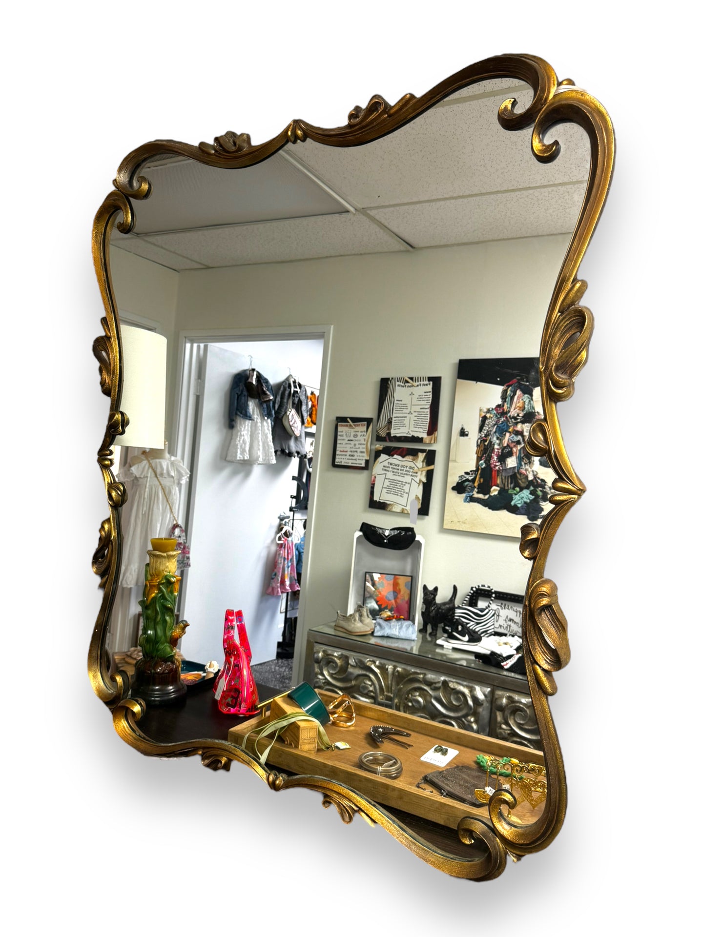 Large Gold Scroll Wood Frame Wall Mirror