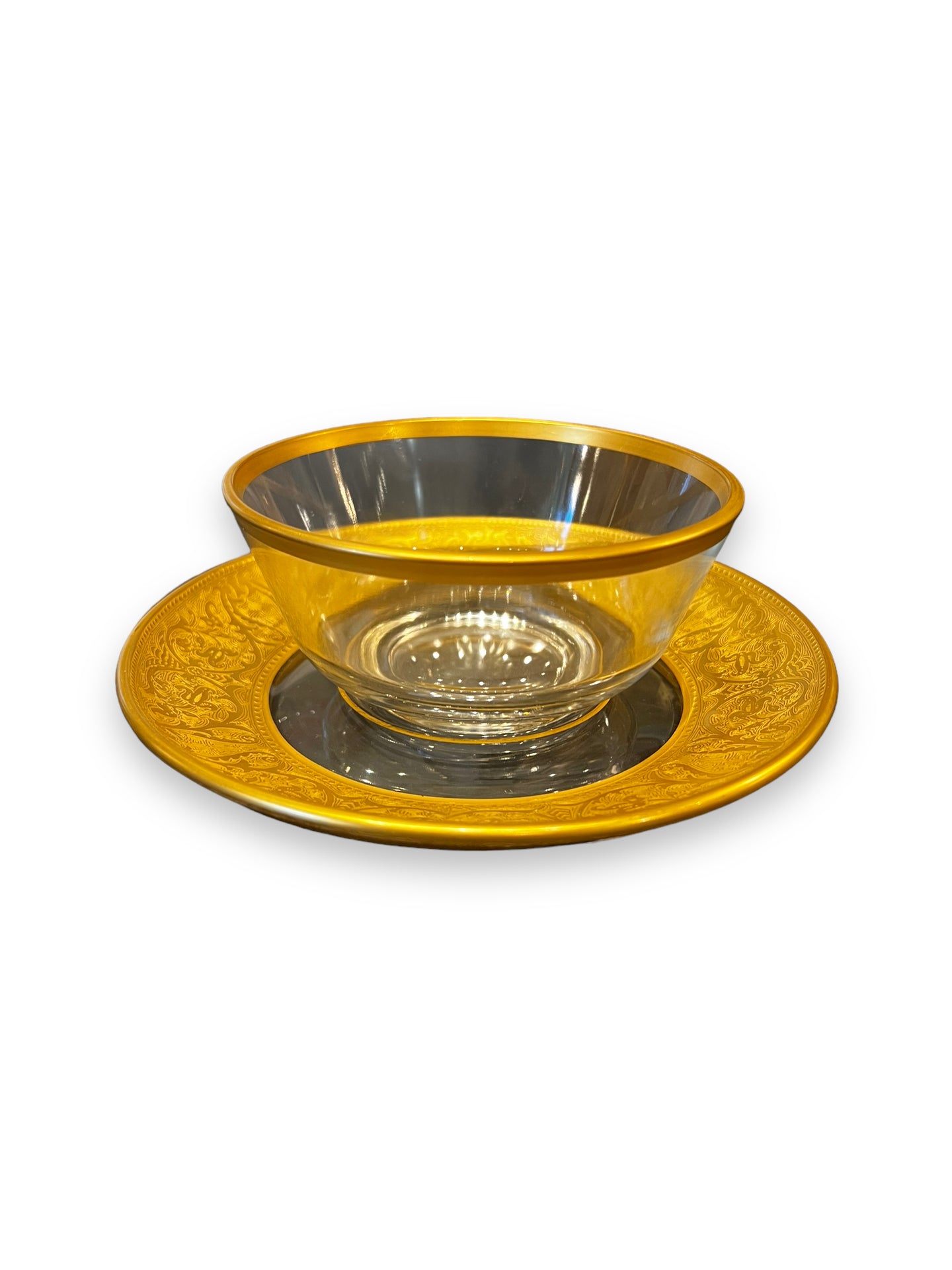 2 PS Set- 24K Gold Rim Snack Plate with Gold rim Snack Bowl - DeFrenS