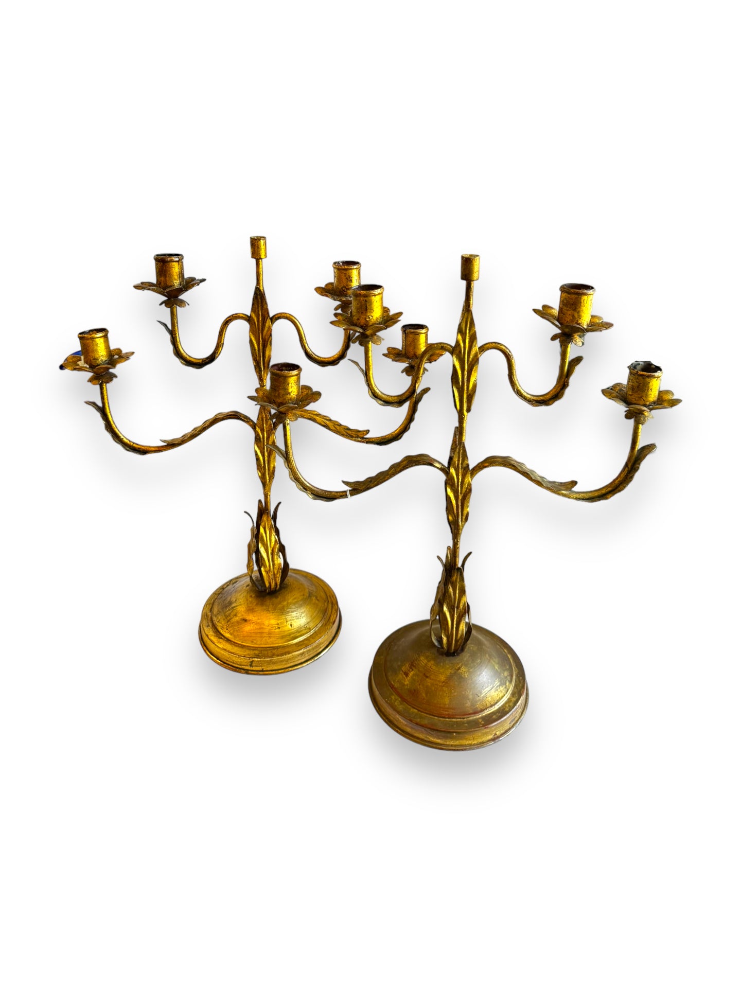 1960s Italian Tole Candelabras Candle Holders Signed F. Ricci - Set of 2 - DeFrenS