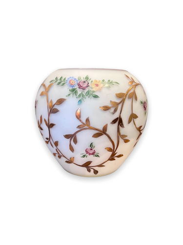 Vintage West Germany Round Vase, glass, gilded, hand painted flowers - DeFrenS